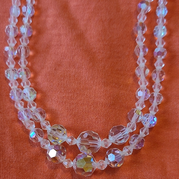 Vintage Lady Ellen 2 Strand Layered Aurora Borealis Crystal Bead Choker Necklace - Picture 2 of 7
